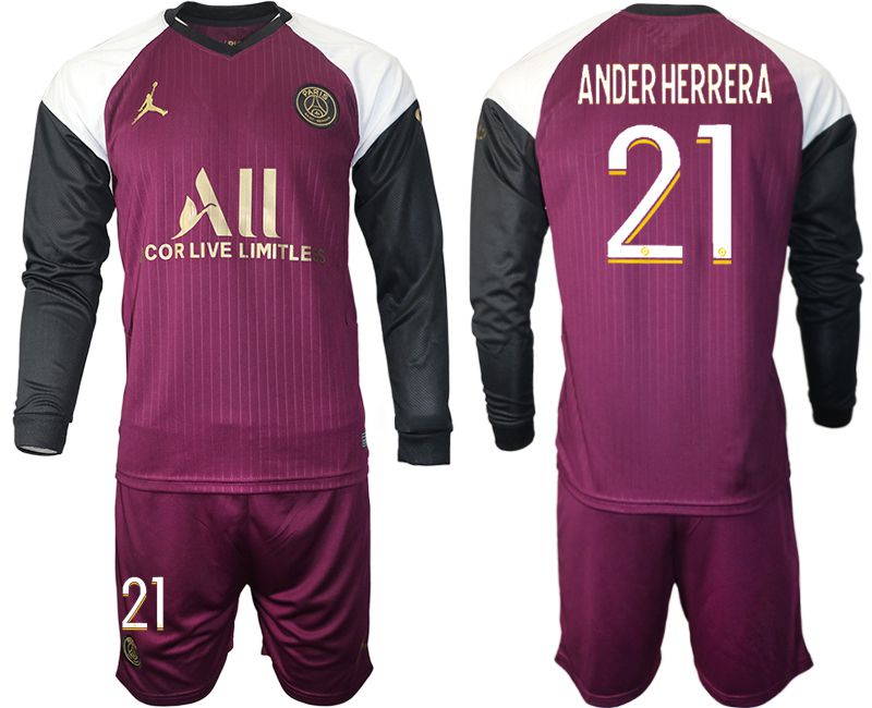 Men 2020-2021 club Paris St German Jordan white long sleeves #21 Soccer Jerseys->customized soccer jersey->Custom Jersey